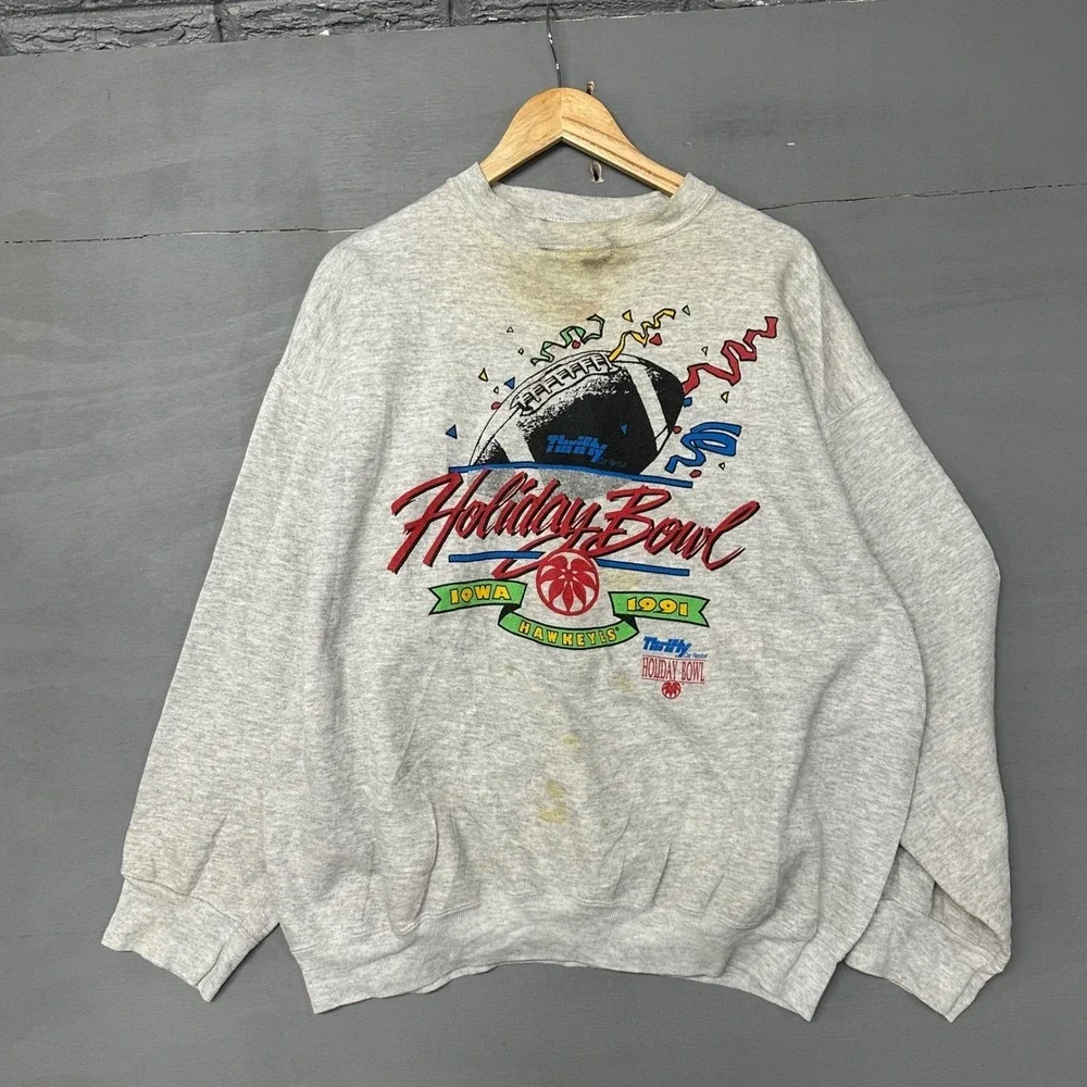 Vintage 1991 Iowa Hawkeyes Holiday Bowl Sweatshirt‎ Tultex Gray 2XL Mens USA